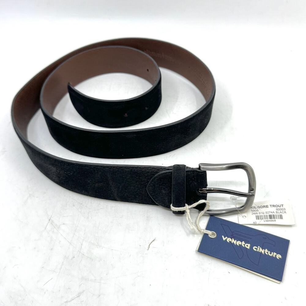 NWT VENETA CINTURE Black Suede Pebbled Men's Leather Belt